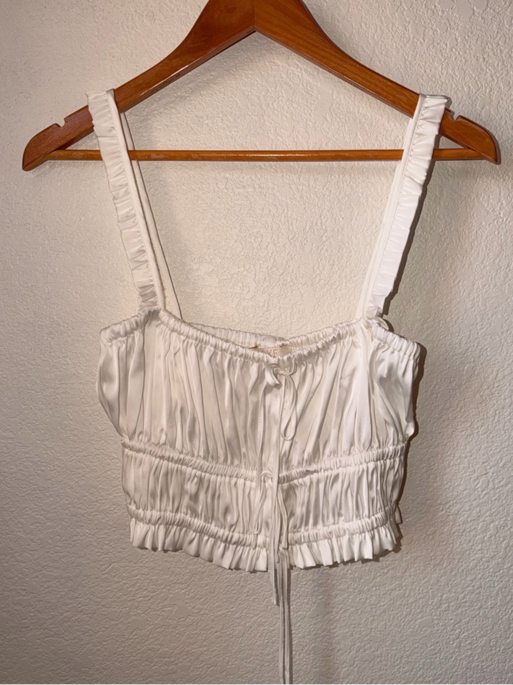 Wayf White Ruffled Drawstring Crop Tank